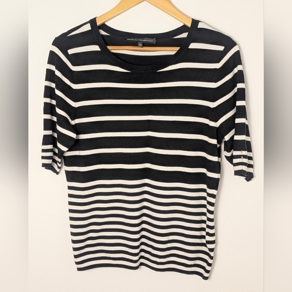 White House Black Market Tops - White House Black Market Striped Sweater Top Medium Short Sleeve Scoop Neckline